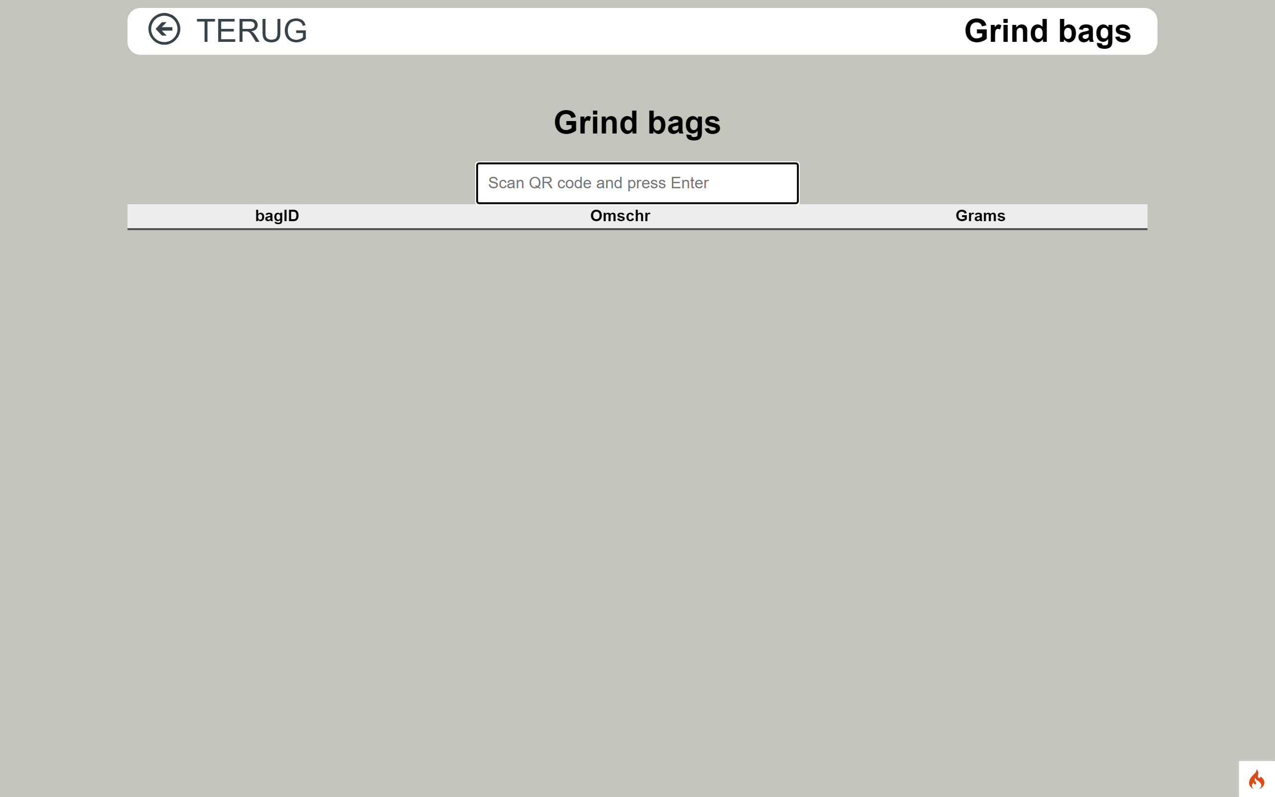 Grind bags-scanscherm, gelijk aan Delete bags